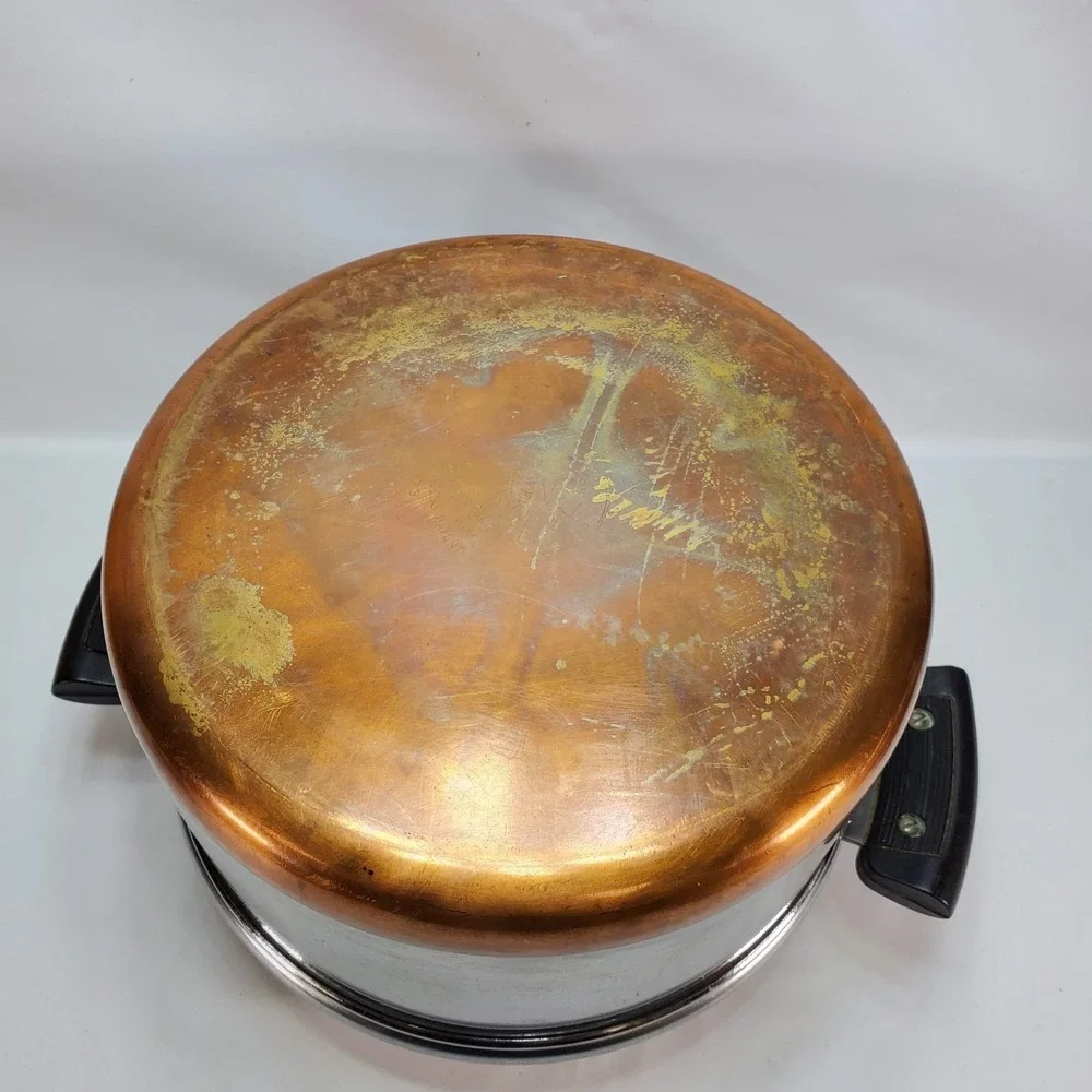 Vintage Revere Ware 1801 Copper Bottom Stainless 4 1/2 Quart Stock Pot Clad Lid